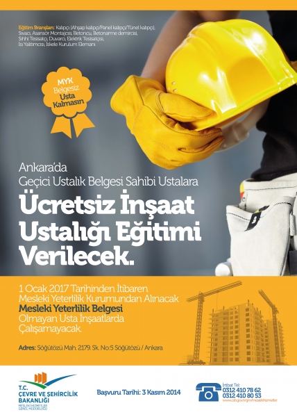 Çevre ve Şehircilik Bakanlığı İnşaat Ustası Eğitimleri Başlıyor