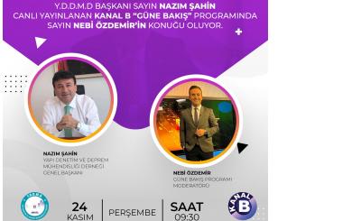 Yarın saat 9:30 da Kanal B de sunumunu @nebiozdemir in yaptığı Güne Bakış proğramında Düzce Depremi, Ülkemizdeki yapı stokları ve Yapı Denetim Sistemini değerlendireceğiz. @yddmdofficial