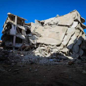 A demolished building in Idlib, Syria, showcasing the aftermath of destruction.